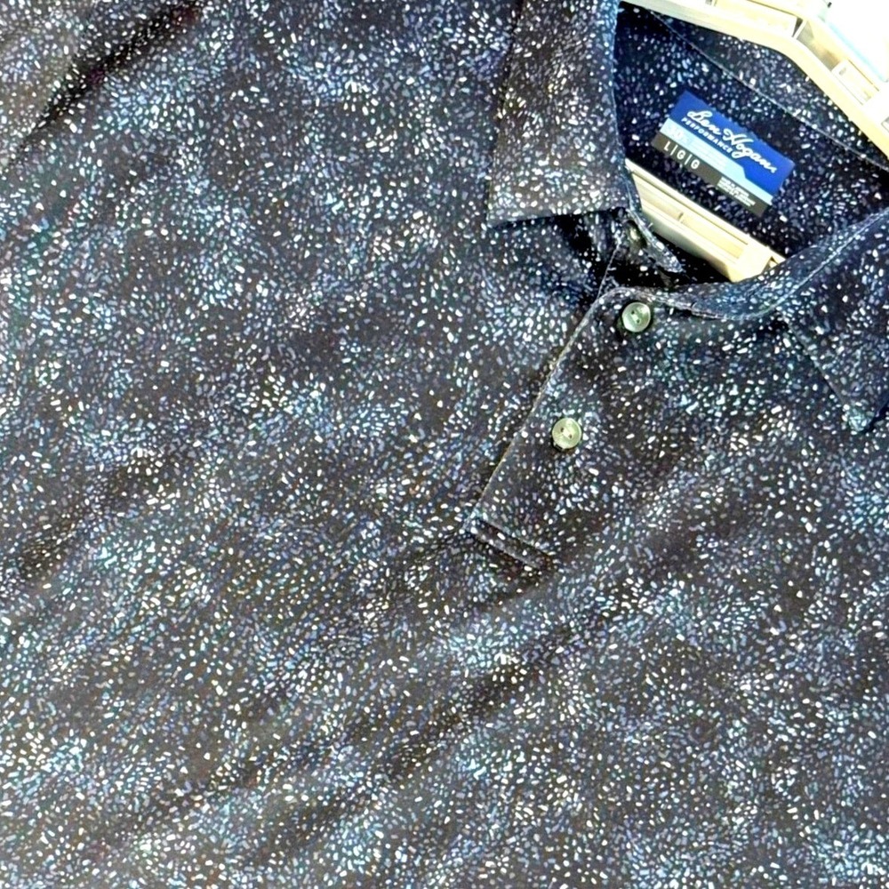 Ben Hogan Performance Golf Polo Shirt Mens Large Black Galaxy Print Stretch Cool